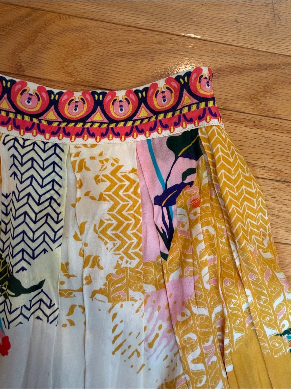 Anthropologie Boho Floral Patchwork Midi Skirt in Mustard & Cream - Picture 3 of 7